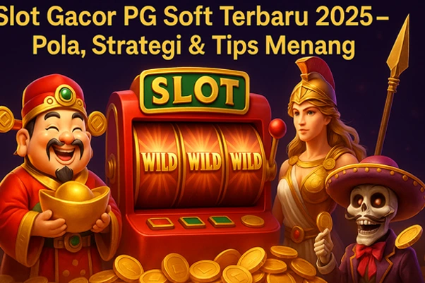 Ilustrasi 3D mewah bertema Slot Gacor PG Soft Terbaru 2025 dengan nuansa elegan, menampilkan mesin slot, simbol scatter, dan efek cahaya emas.